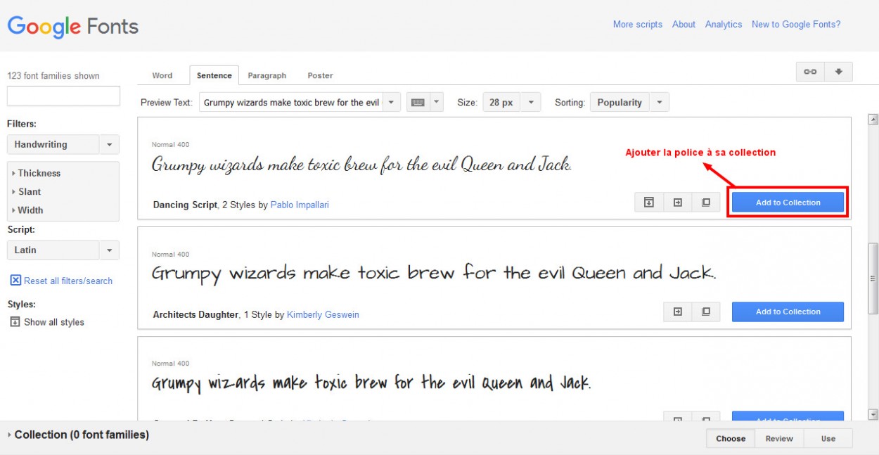 Google Fonts - Ajouter une police à sa collection